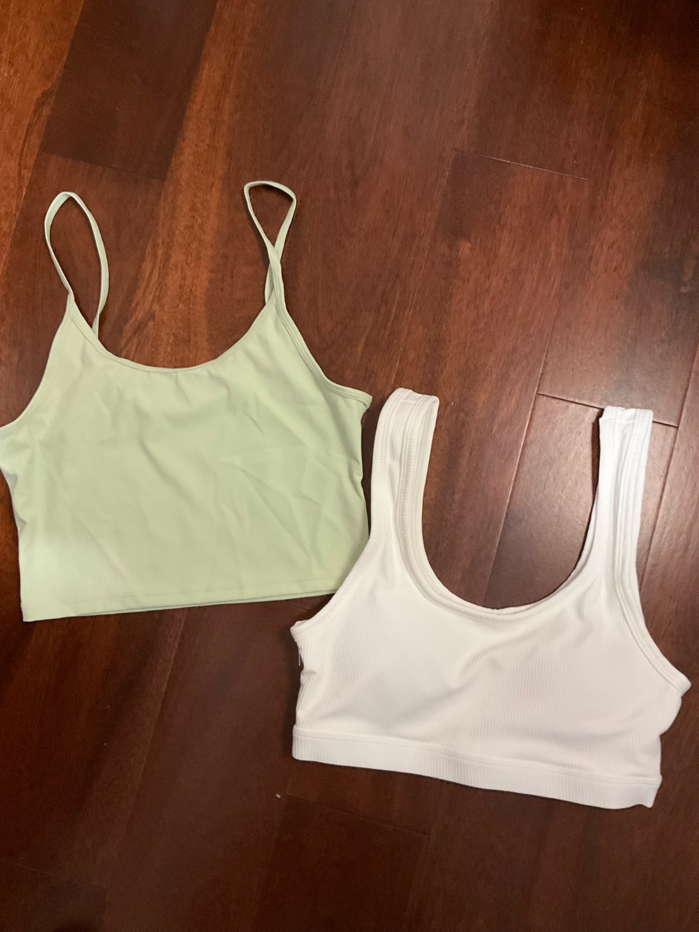 Pastel Green Spaghetti Strap Bralette & White Ribbed Scoop Tank Set Size S